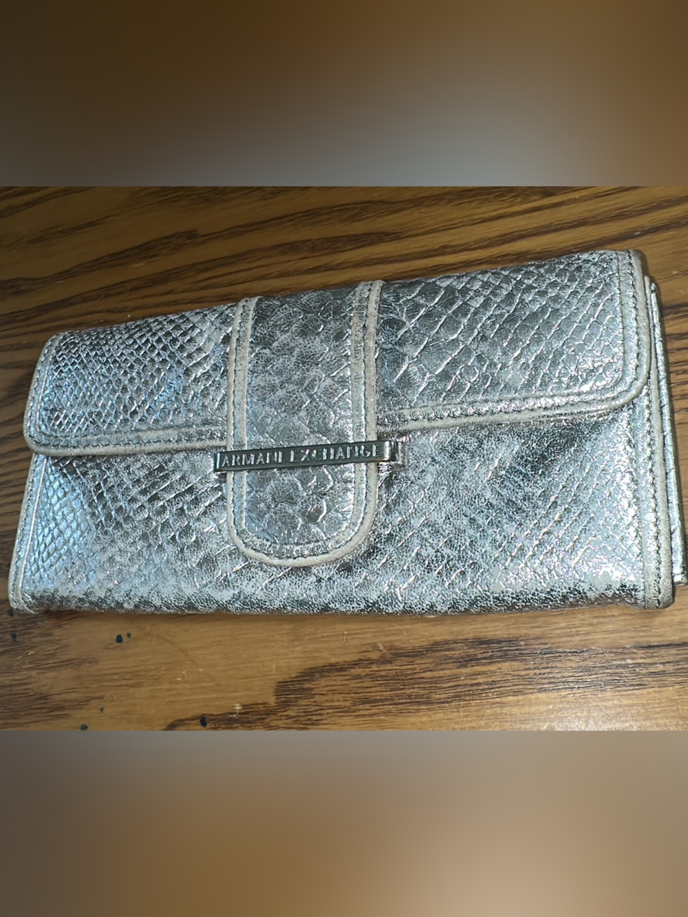 Armani Exchange Silver Textured Snap Wallet Leather (bags18)